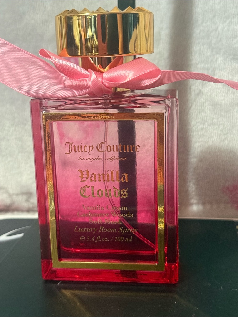 Juicy Couture Vanilla Clouds Room Spray - Pink Bottle with Gold Accents